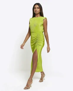 River Island Lime plisse ruched cowl dress< Dresses
