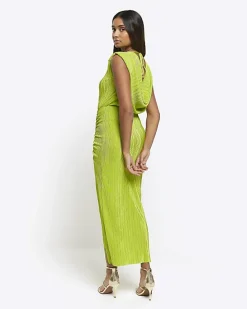 River Island Lime plisse ruched cowl dress< Dresses