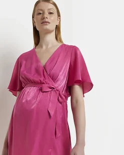 River Island Maternity satin wrap midi dress< Maternity