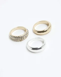 River Island Metal stone ring 3 Pack< Jewellery