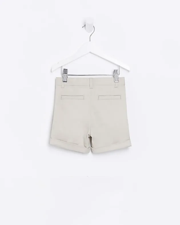 River Island Mini Boys Beige Stretch Chino Shorts< 5 - 8 Yrs