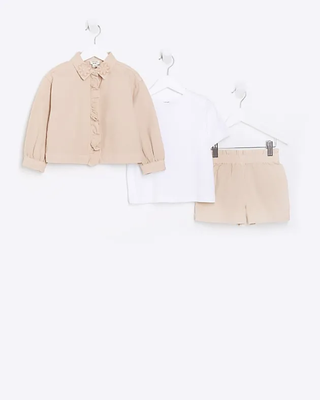 River Island Mini girls coral frill shacket and shorts set< Sets & Outfits