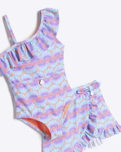 River Island Mini girls coral shell swimsuit and skirt set< 3 - 5 Yrs