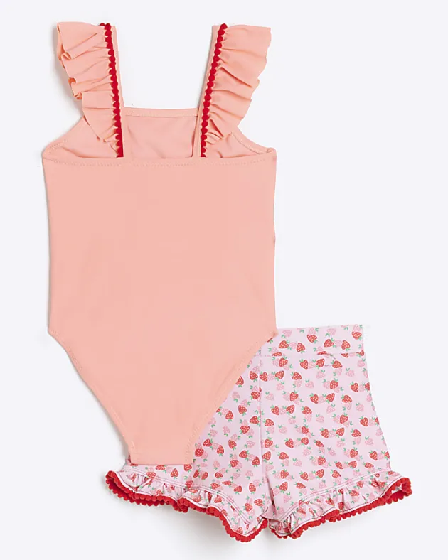 River Island Mini girls coral strawberry swimsuit set< 3 - 5 Yrs