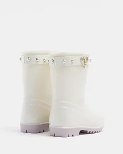 River Island Mini girls RI heart pearl wellie boots< 3 - 5 Yrs