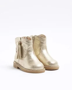 River Island Mini girls gold tassel western boots< Shoes & Boots