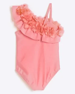 River Island Mini girls flower asymmetric swimsuit< 3 - 5 Yrs