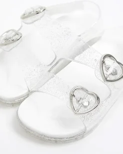 River Island Mini girls silver glitter heart jelly sandals< Shoes & Boots