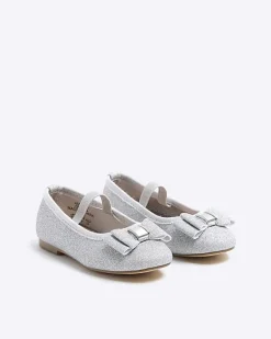 River Island Mini girls silver glitter bow ballet pumps< Shoes & Boots