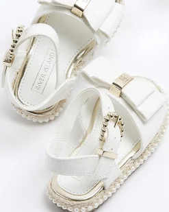 River Island Mini girls pearl trim bow sandals< Shoes & Boots