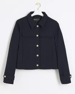 River Island Navy button detail crop jacket< Coats & Jackets