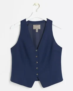 River Island Navy button front waistcoat< Suits & Tailoring