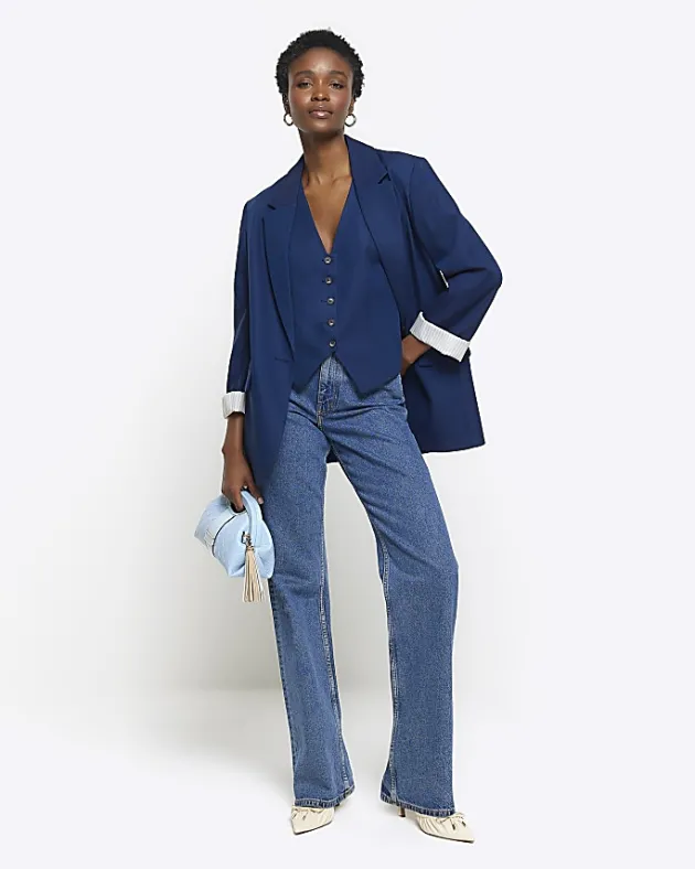 River Island Navy button front waistcoat< Suits & Tailoring