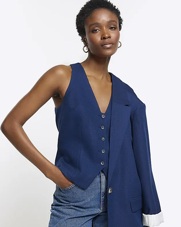 River Island Navy button front waistcoat< Suits & Tailoring