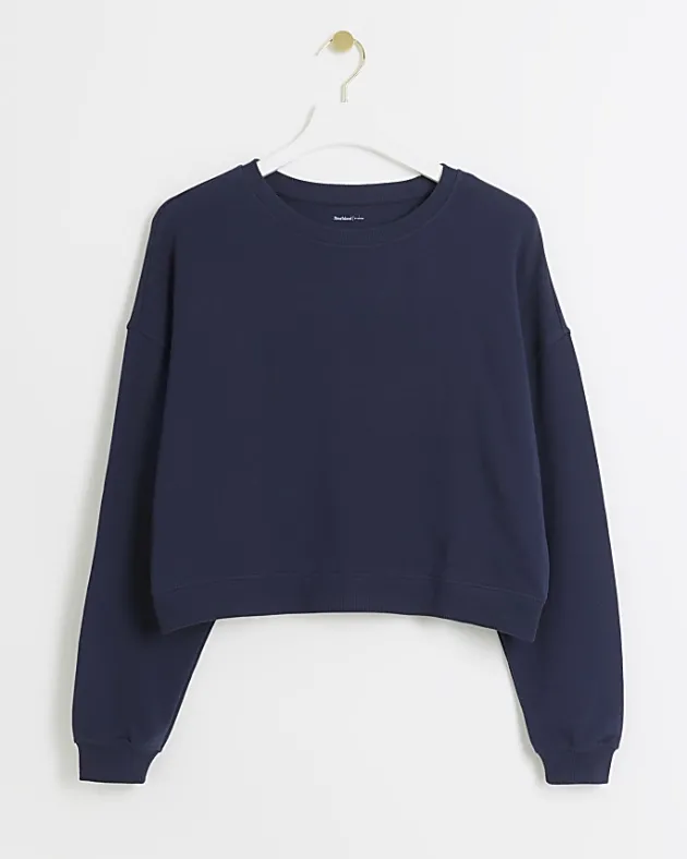 River Island Navy crop plain sweatshirt< Loungewear