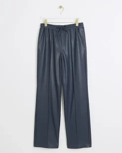 River Island Navy faux leather wide leg trousers< Trousers