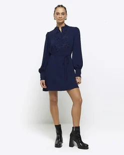 River Island Navy floral tie waist shift mini dress< Dresses