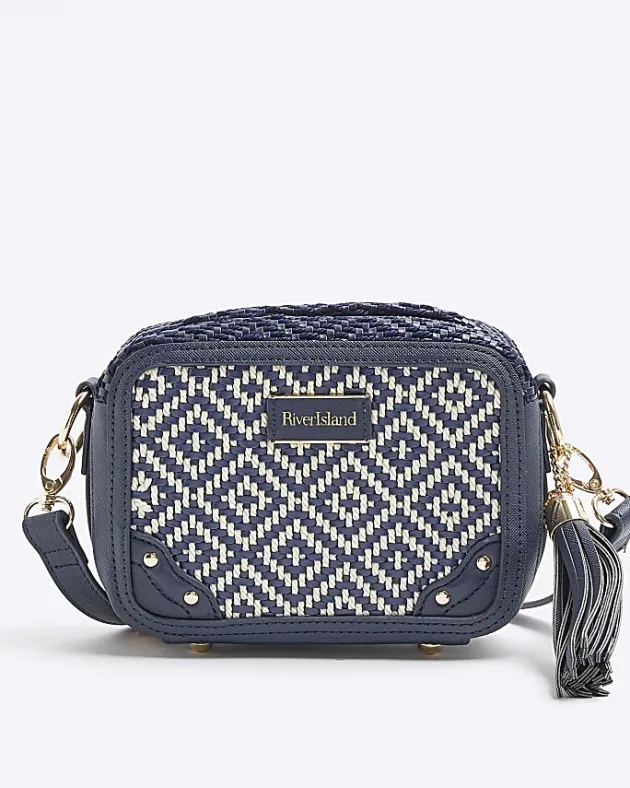 River Island Navy Geometric Woven Cross Body Bag< Bags, Purses & Luggage