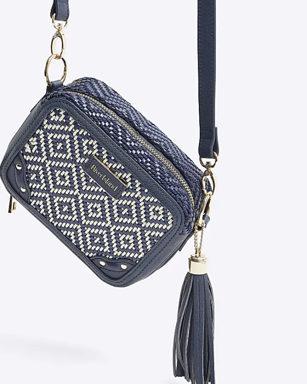 River Island Navy Geometric Woven Cross Body Bag< Bags, Purses & Luggage