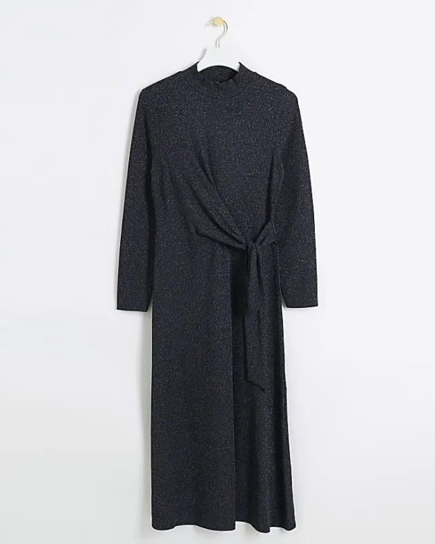 River Island Navy glitter knot bodycon midi dress< Dresses