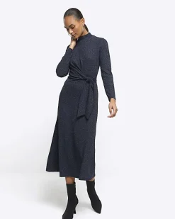 River Island Navy glitter knot bodycon midi dress< Dresses
