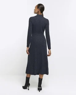 River Island Navy glitter knot bodycon midi dress< Dresses