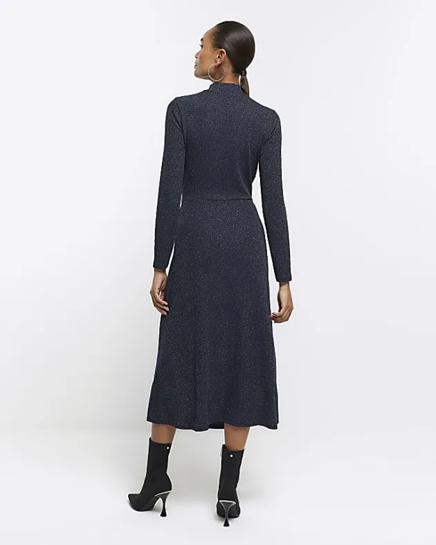 River Island Navy glitter knot bodycon midi dress< Dresses
