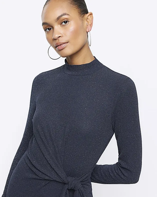 River Island Navy glitter knot bodycon midi dress< Dresses