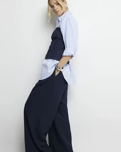 River Island Navy high waisted wide leg trousers< Trousers