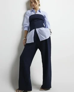 River Island Navy high waisted wide leg trousers< Trousers