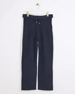 River Island Navy Knit Straight Fit Joggers< Trousers