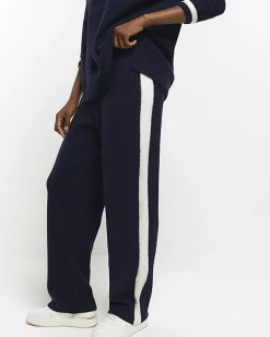 River Island Navy Knit Straight Fit Joggers< Trousers