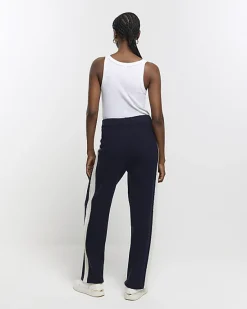 River Island Navy Knit Straight Fit Joggers< Trousers