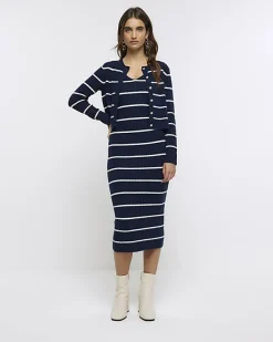 River Island Navy knit stripe bodycon midi dress set< Dresses