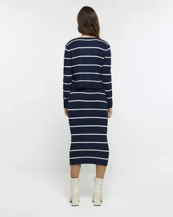 River Island Navy knit stripe bodycon midi dress set< Dresses