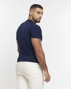 River Island muscle fit brick knit t-shirt< Jumpers & Cardigans