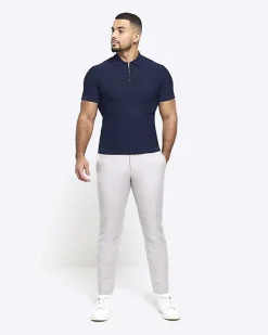 River Island muscle fit knitted half zip polo< Polo Shirts