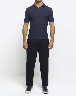 River Island muscle fit rib open collar polo< Polo Shirts