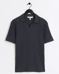 River Island muscle fit rib open collar polo< Polo Shirts