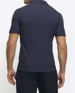River Island muscle fit rib open collar polo< Polo Shirts