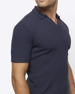 River Island muscle fit rib open collar polo< Polo Shirts