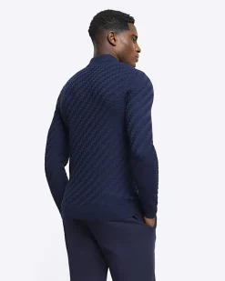 River Island muscle fit zig zag knit polo< Polo Shirts