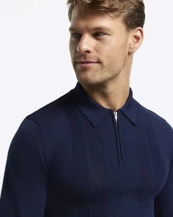 River Island muscle textured knit long sleeve polo< Jumpers & Cardigans