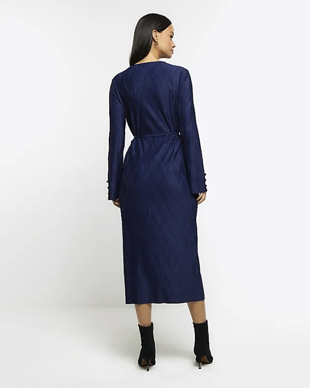 River Island Navy plisse belted bodycon mini dress< Dresses