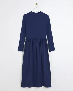 River Island Navy rib long sleeve smock midi dress< Dresses