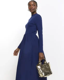 River Island Navy rib long sleeve smock midi dress< Dresses