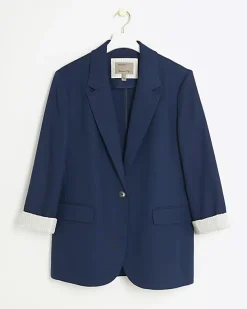 River Island Navy rolled sleeve relaxed blazer< Suits & Tailoring