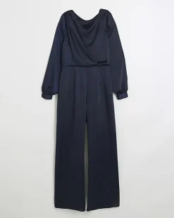 River Island Navy satin open back jumpsuit< Jumpsuits & Playsuits