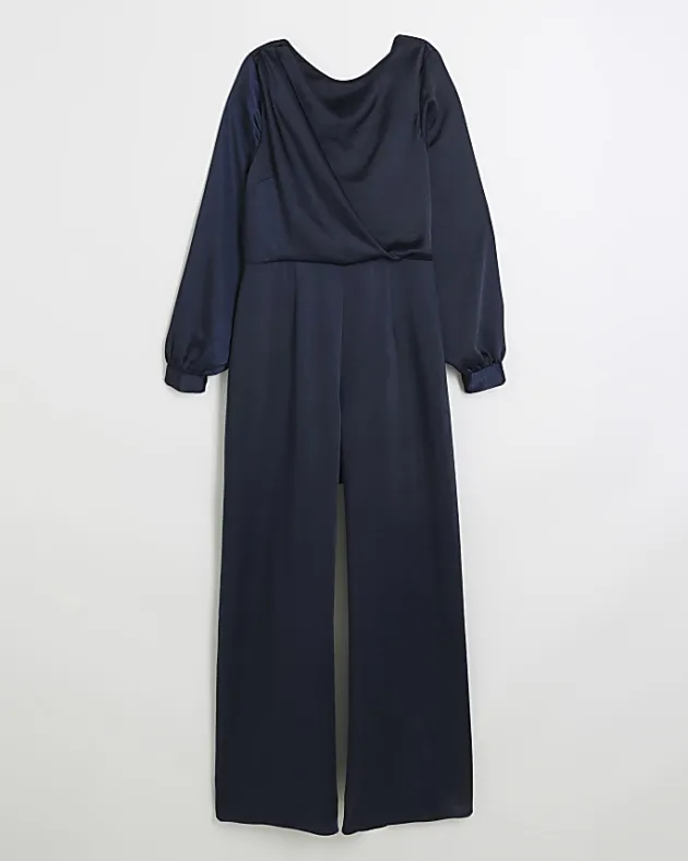 River Island Navy satin open back jumpsuit< Jumpsuits & Playsuits