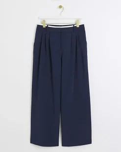 River Island Navy side stripe wide leg trousers< Trousers